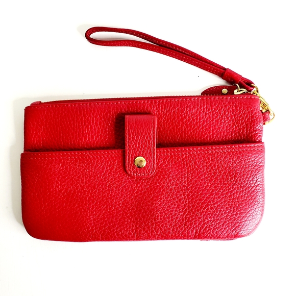 Lodis Red Leather Wristlet Clutch with Gold Accent - Picture 3 of 5